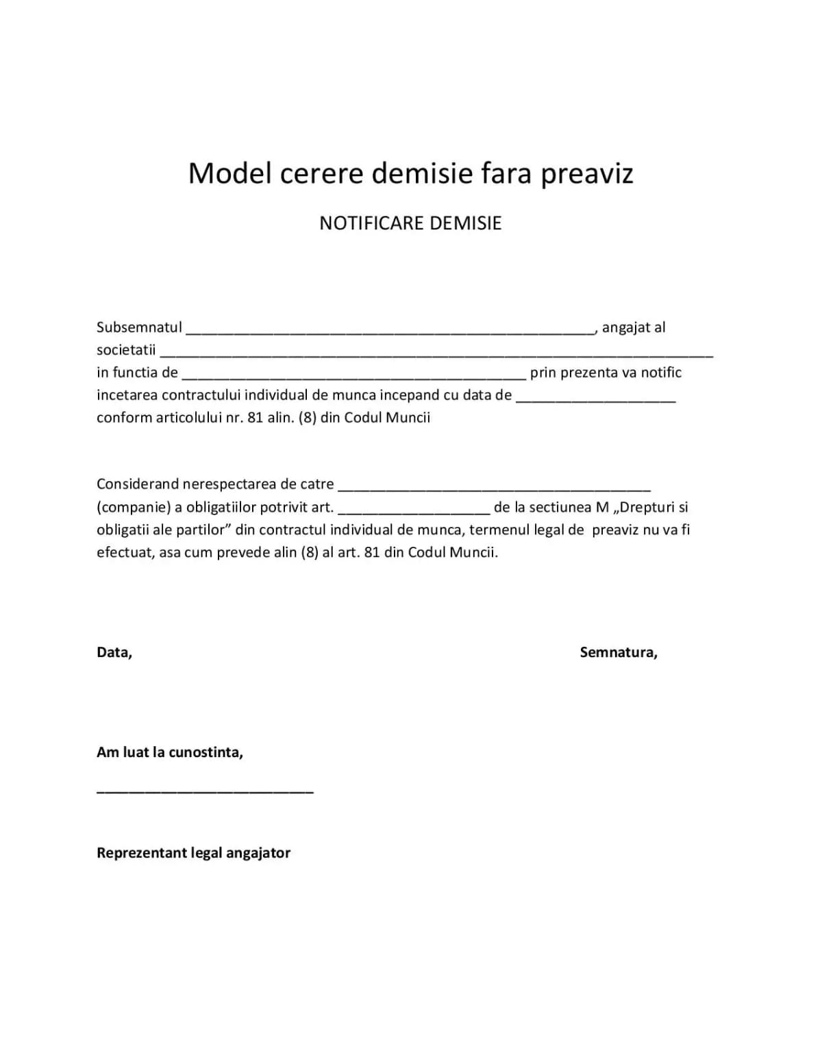 Demisia cu preaviz sau fara