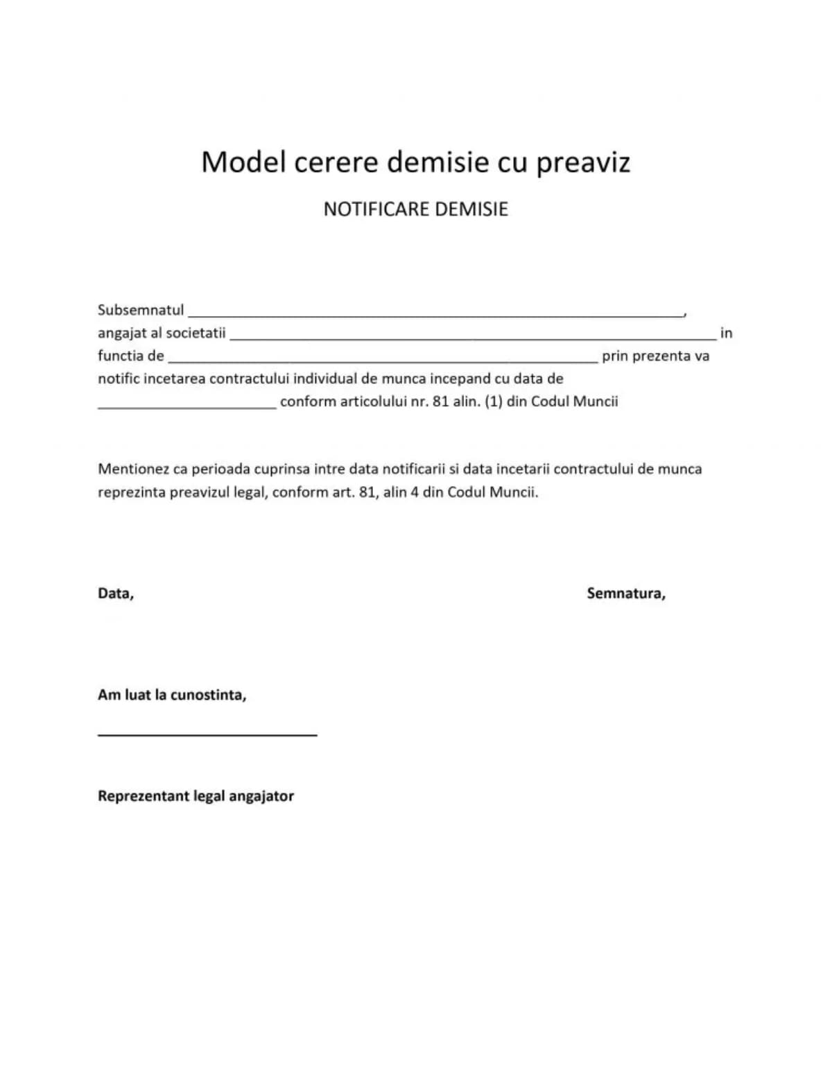 Demisia cu preaviz sau fara