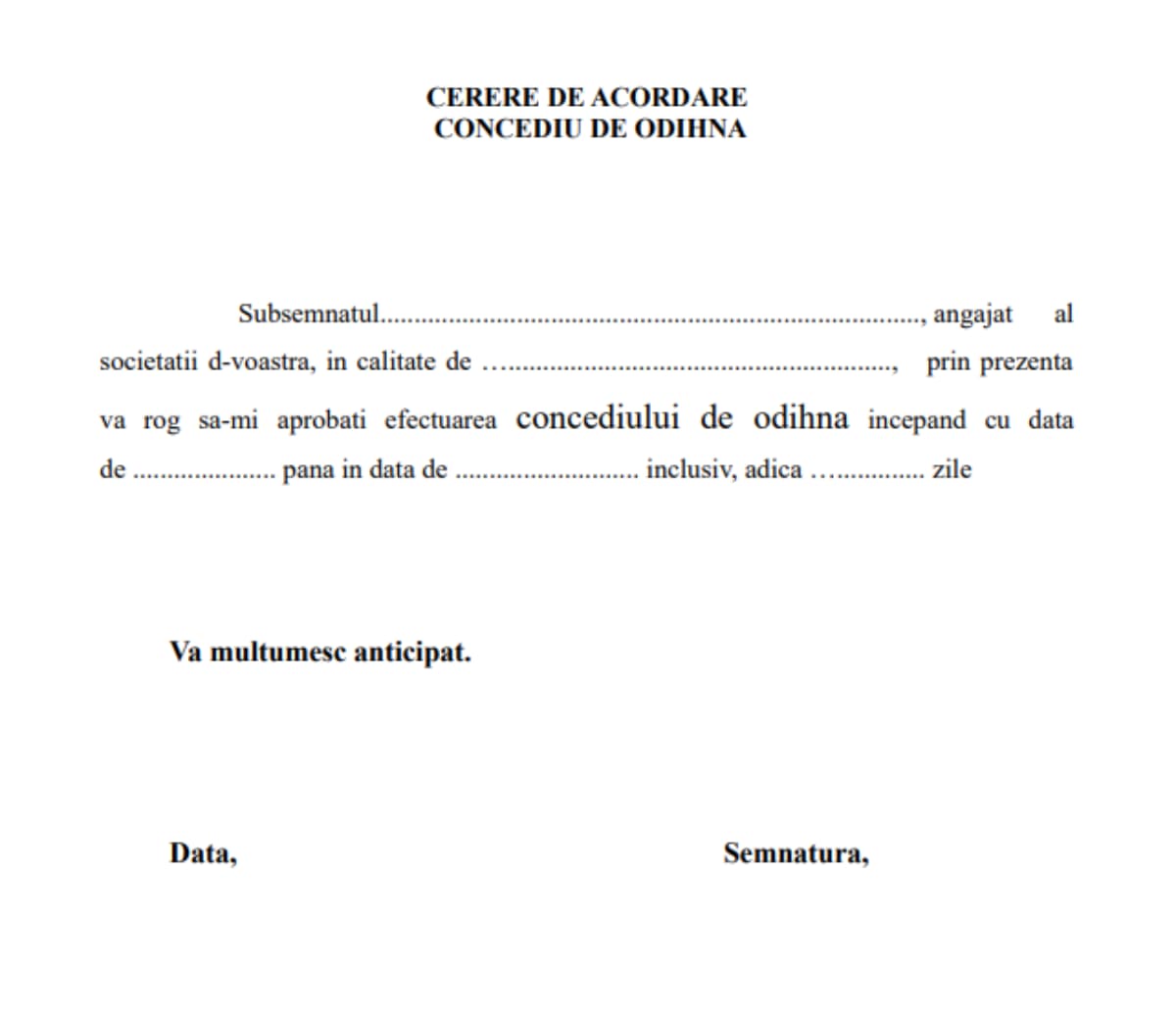 Cerere concediu odihna