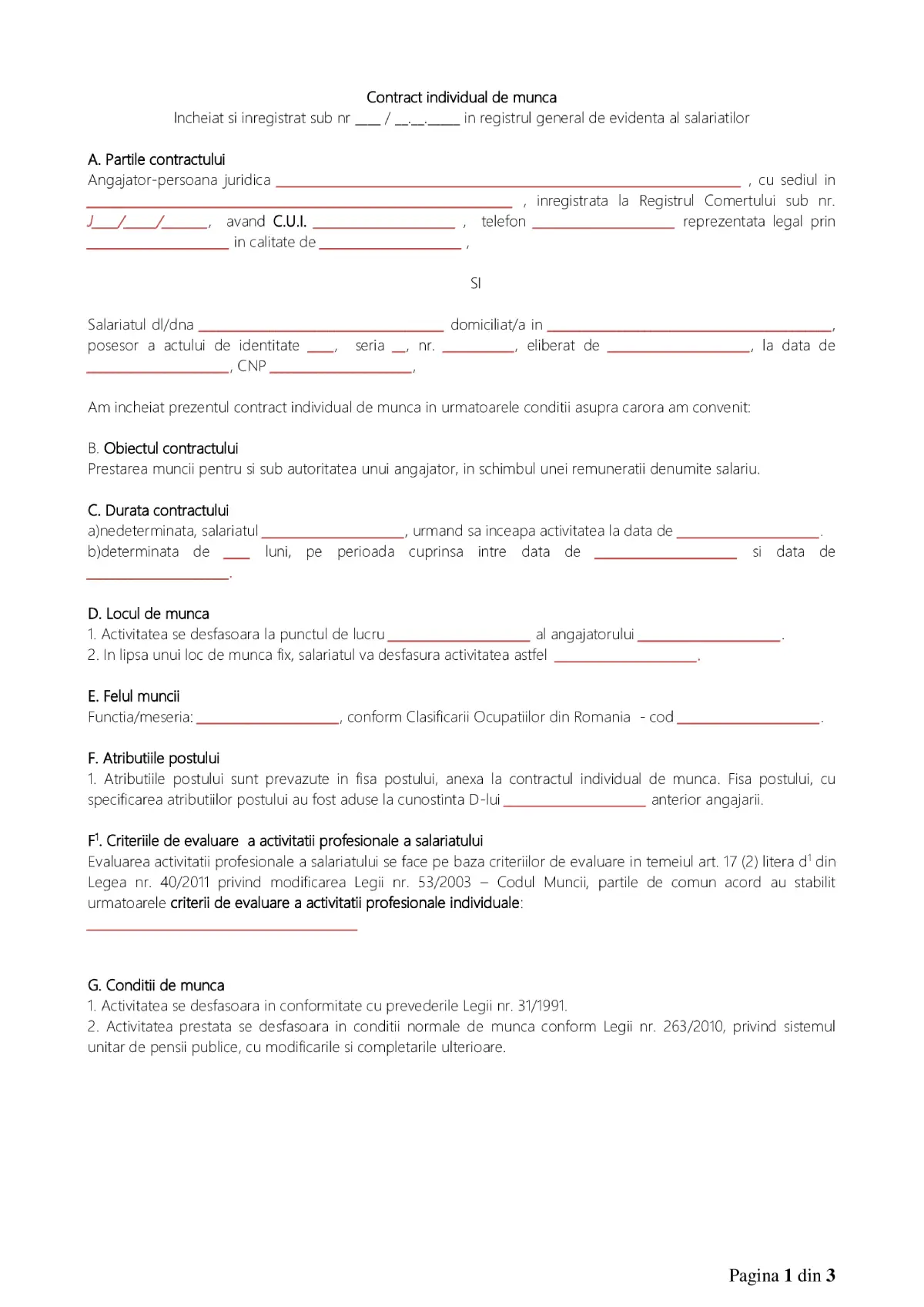 Contractul individual de munca (CIM)